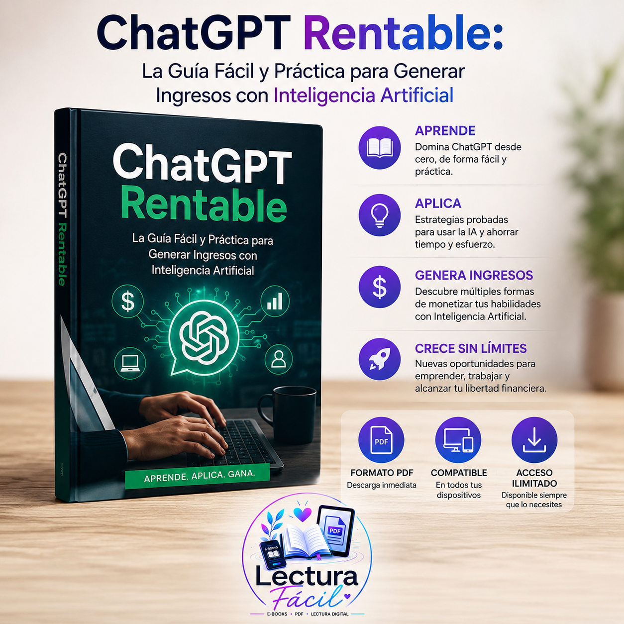 ChatGPT Rentable: La Guía Fácil y Práctica para Generar Ingresos con Inteligencia Artificial"