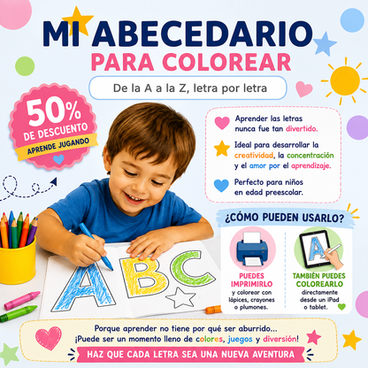 🌈 ¡Aprender las letras nunca fue tan divertido! 🖍️💙  "MI ABECEDARIO" para colorear